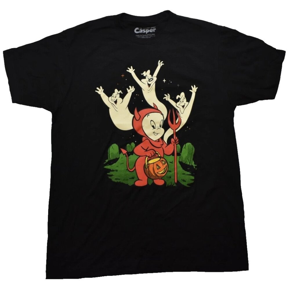 Casper the Friendly Ghost Devil Costume Mens Cartoon Black Shirt New